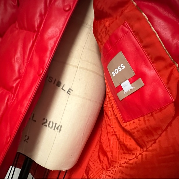 Luxurious Red Leather Puffer Coat by Hugo Boss, VERY rare NEW condition - Picture 2 of 13